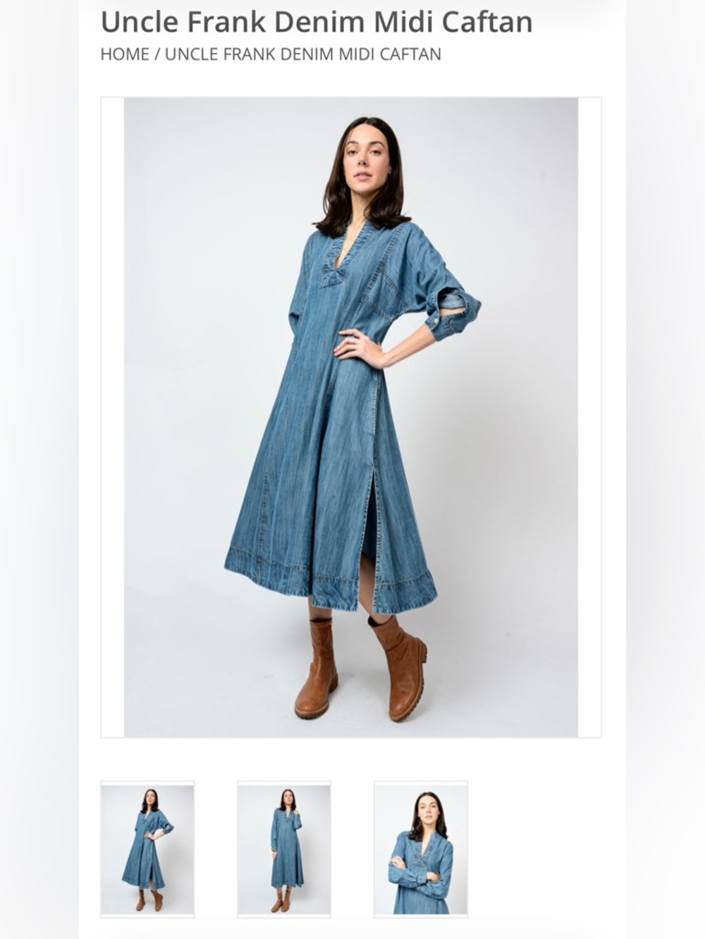 Uncle Frank Blue Denim Midi Dress with Side Slits and pockets! NWT Small - Picture 2 of 14